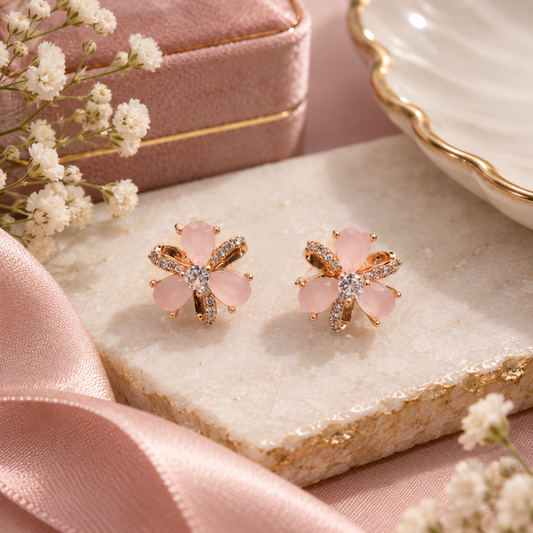 Anovra pink floral earrings for festive wear