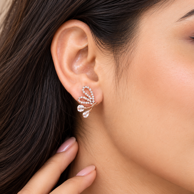 Elegant leaf-inspired crystal stud earrings