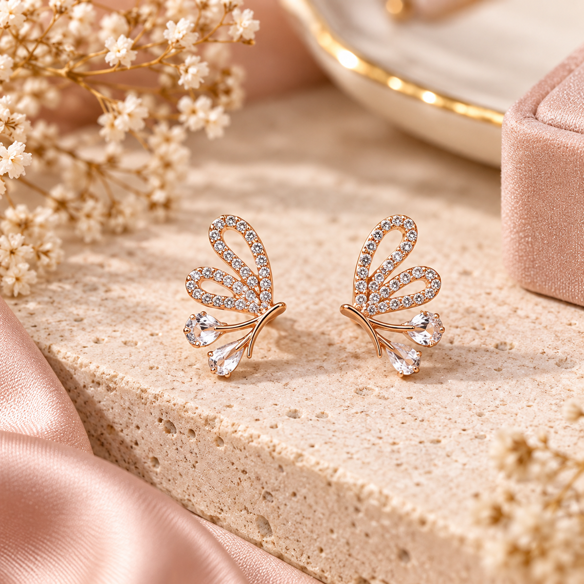 Crystal Leaf Studs