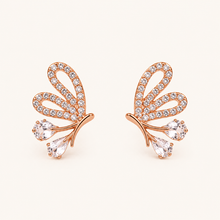 Crystal leaf stud earrings in rose gold tone