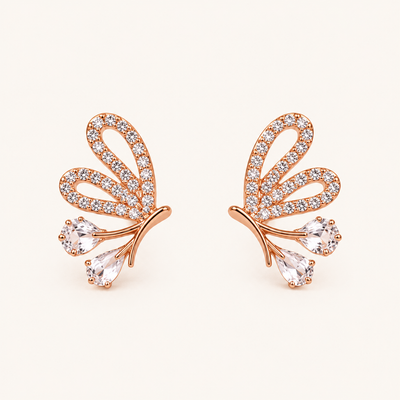 Crystal leaf stud earrings in rose gold tone