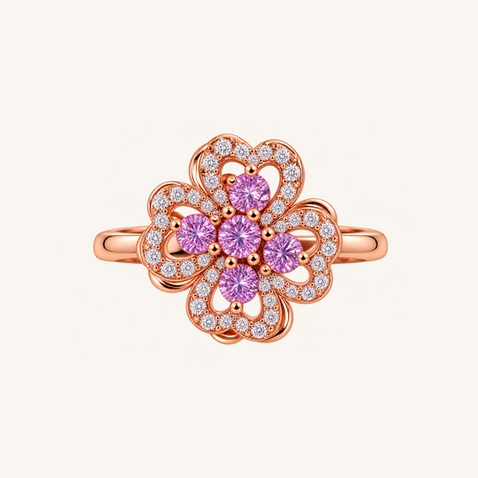 Rose Gold Pink Sapphire Clover