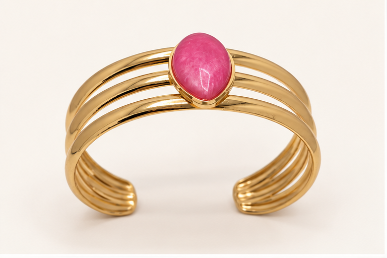 Pink Teardrop Triple-Band Cuff Bracelet