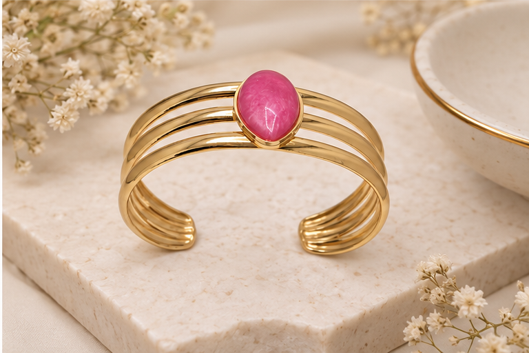 Pink Teardrop Triple-Band Cuff Bracelet