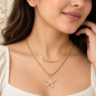 Sparkling White Stone Starfish Pendant